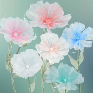 PUDE 40/50cm Big Simulation Flower Hollow 3D Fake Flower Window Display Hanging Gauze Artificial Flowers Outdoor Shopping Mall