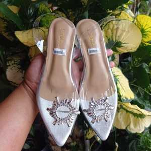 Wijaco - Heels transpran kaca wanita kekinian Sandal wanita lancip Bening Hak 2 Cm