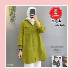 Kemeja Lengan Panjang Atasan Kerah Kemeja Wanita Model Fashion Basic Casual Melodi Tunik - XELLEA