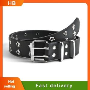 HB Fashion Men Women Punk Style Chain Belt Adjustable Hollow Star Double Breasted Buckle Metal Buckle Leather Jeans Waistband