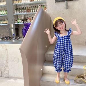 ชุดหมีลายสก๊อตสําหรับเด็กผู้หญิงชุดเอี๊ยมกางเกงแฟชั่นเกาหลีเสื้อผ้าสําหรับฤดูร้อนปี2022