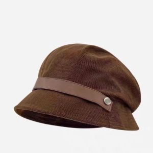 NOBLEE Màu đơn sắc Mũ xô Vải gân Vành rộng Mũ ngư dân Thời trang Khẩu trang che Mũ Beret Mùa Thu Đông