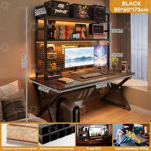 Computer Table With Pegboard 140cm Home Office Desk With Bookshelf Study Table Gaming Table Storage