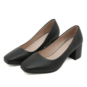 [FA] Summer fashion square toe  leather 2 inch high heels womens shoes