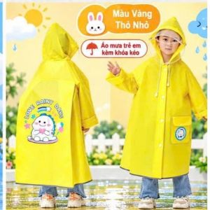 Áo Mưa Trẻ Em Có Kính Chắn Mưa Dáng Dài – Áo Mưa Cho Bé Khóa Kéo Mặc Balo Đi Học Đi Chơi