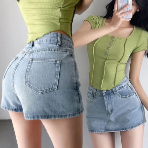 Plus Size 23-40 Korean High Waist Denim Skirt Women Fashion A-line Mini Skirt Jeans Skort for Women Clothes Womens wear