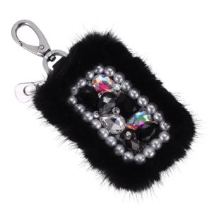 Kaly Korean Style Lovely Crystal Leather Car Key CaseWhite Furry Auto Key Bag Chain Ring Holder Great Gift for Girlfriend Wife 2Z6B7