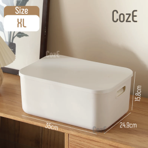 CozE Japanese Style White Storage Box with Lid Desktop Cosmetics Snacks Plastic Organizer