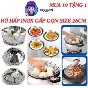 Size Đại 26cm Rổ Hấp Inox Gấp Gọn OKSEP Dùng Hấp Thực Phẩm Tiện Lợi Vỉ Hấp Xôi Hấp Bánh Hấp Hải Sản