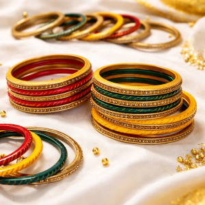 Jaipuri Lakh Bangles Set for Women | Traditional Handcrafted Lac Bangles with Stone Work | Ethnic Festive Wear (Size - 6 cm | Set of 5)