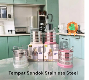 Tempat Sendok / Wadah pisau Dapur Stainless Steel 5 Lobang / Sakura / Stainless Steel