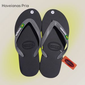 Sandal Jepit Pria Haveianas Karet | Flip Flop Cowok Dewasa Kekinian Tahan Lama Abu-Abu/Hitam