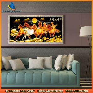 Vktech Full Round Drill Diamond Painting Kit Featuring Running Horse Pattern for Wall Decoration and Creative Home Décor