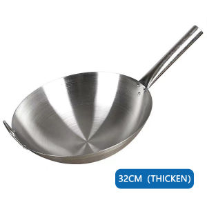 Nipiin 32~43CM Non Stick Pan Stainless Steel Single Handle Non-slip Large Wok Raging Fire Stove Frying Pan Thick Wok