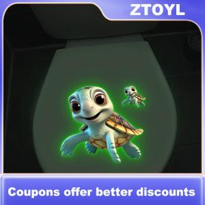【ZTOYL】 Cute Glow-in-the-Dark Turtle Toilet Sticker Removable Self-adhesive Wall Decal Fun Nighttime Bathroom Decor Home Decor Stickers
