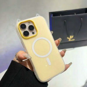 Cute Cat Ear Candy Color 2 IN 1 For Magsafe Wireless Charge Case For iPhone 17 16 15 14 13 Pro Max Air Magnetic Soft Matte Cover