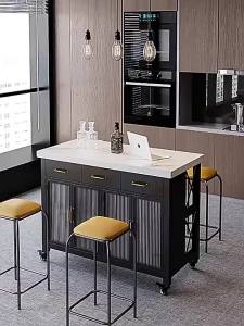 Cupboard Open Plan Kitchen Movable Middle Island Countertop Sideboard Cabinet Cooking Table Cutting Dining Integrated Marble Surface