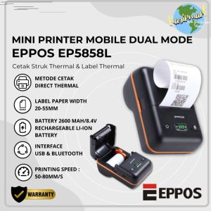 Eppos EP5858L Mobile Printer Bluetooth Thermal 58mm RPP02N EP 5858L EP-5858L Mini Portable Printer Thermal Bluetooth Cetak Resi PPOB Struk Thermal Pembayaran Sticker Label Thermal Resi Marketplace