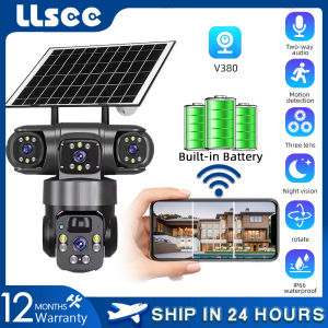 LLSEE V380 Pro สามเลนส์ Full HD 10 เท่าซูมกล้องพลังงานแสงอาทิตย์ WiFi กล้องวงจรปิดกลางแจ้งกันน้ำ IP66 กล้องรักษาความปลอดภัยเสียงเตือน 360 °การเชื่อมต่อไร้สาย WiFi ในตัวกล้อง IP แบตเตอรี่พลังงานแสงอาทิตย์