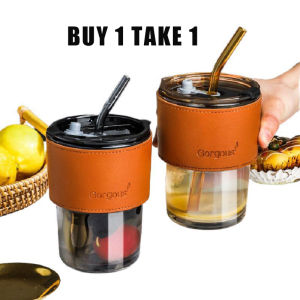 set of 2pcs Coffee Mug With Cover Double Wall Glass Cups mugs coffee Silicone Straw mug souvenir personalized 450ml