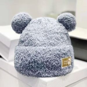 HEALMEYOU Letter Plush Bear Beanies Bear Ear Cartoon Winter Cap Elegant Pile Cap Cat Ear Skullies Female/Girls