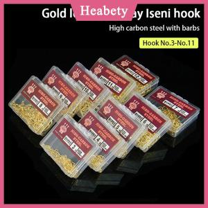 Heabety 100pcs hộp màu vàng với vòng ống trả iseini móc thép gai thép carbon cao biển Móc Câu Cá