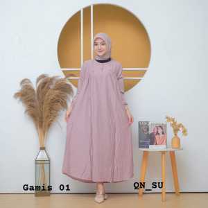 Hanum Gamis Dress Wanita Muslim Terbaru Kekinian Polo LInen Polos