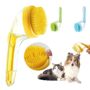 TEA7146 Hair Removal Pet Bath Brush Long Handle 2 in 1 Design Pet Wash Brush Pet Supplies Soap Dispenser Pet Grooming Brush Pet Bathing