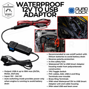Quad Lock Waterproof 12V To USB Smart Adaptor for Motorcycle