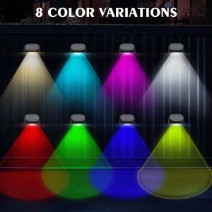Home Taste 2 Pack Outdoor Waterproof Solar Deck Lights with Warm White and RGB LED Spot Lens for Decorative Wall Lighting