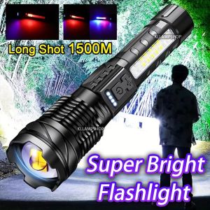 3000W Super bright Flashlight with USB cable Outdoor Portable Spotlight A76 Rechargeable Torchlight Waterproof USB Emergency Light Type-C Camping Lamp