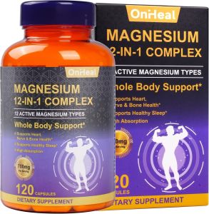 Magnesium Supplement 700mg - 12-in-1 Complex    Glycinate    Citrate    Malate    Taurate.    Oxide Magnesium and More - Relieves Muscle and Heart Stress Supports Bone Health 120 Capsules