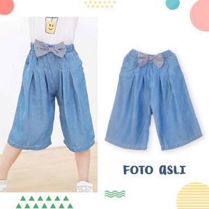 Bawahan Celana Kulot Anak Perempuan Import Murah - Bahan Katun Denim Halus Adem - Pinggang Full Karet - Size 100-140 (EXPORT)