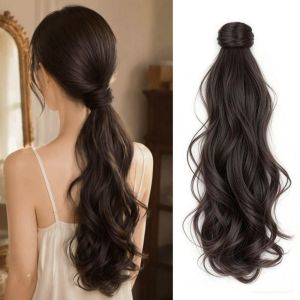 HOMEYOU Hair Extensions Claw Clip Seamless Ponytail Wig Synthetic Low Ponytail Long Curly Layered Ponytail Heat Resistant Fluffy Wavy Pony Tail Hair Piece for Women