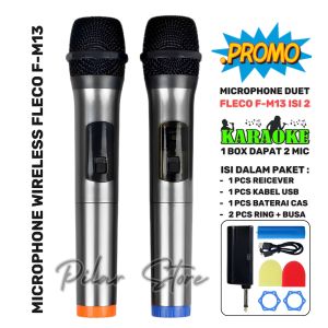 Wireless Microphone Karaoke Mic With 1 Receiver 2 Mic Bluetooth Colokan Fleco F-M13