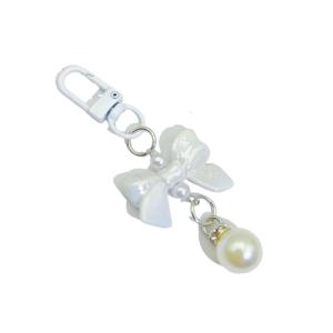 Sweet Acrylic Pearls Bowknot Phone Charm Short Pendant Lanyard Ornaments Cellphone Strap Fashion Detailing Gift