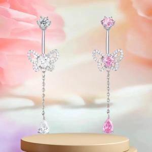 [fenggongshuode] Fashion Zircon Belly Button Rings Stainless Steel Butterfly Heart Navel Piercing Shiny Crystal Belly Ring For Women Body Jewelry