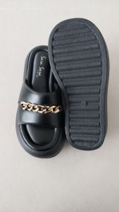 Sara Sara GEMES Sandal Selop Santai Wanita Kulit PU Rantai Elegan 6 cm