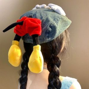 HENLI Big Head Circumference Denim Beret Adjustable Y2k Painter Hat Casual Korean Style Cartoon Newsboy Cap Ladies