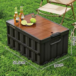Fast Shipping Outdoor Foldable Plastic Storage Box Camping Organizer Storage Wood Cover Folding Storage Box