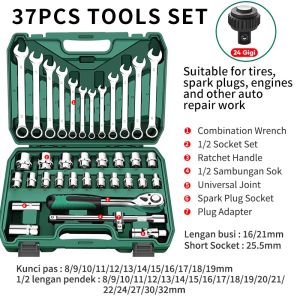 ISKU Kunci Shock Set 37pcs Termasuk Kunci Pas Ring Set 12pcs Dan 21pcs Mata Shock