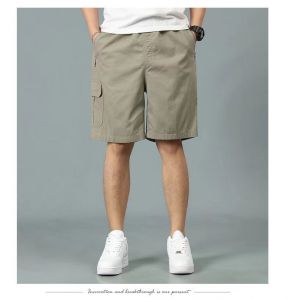 BeCoolMan-ผ้าฝ้ายบริสุทธิ์ ผู้ชาย กางเกงคาร์โก กระเป๋าซิป ห้าสี(L-5XL)ขนาดใหญ่ ลำลองหลวม กระเป๋าหลายช่อง