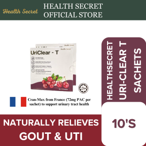 HEALTH SECRET Uriclear-T | [KKM Approved & Formulated with Patented Ingredient Cran-Max™️ from France] | High Dose Cranberry Extract Tart Cherry Probiotic | Uric Acid Health Supplement (30’S)