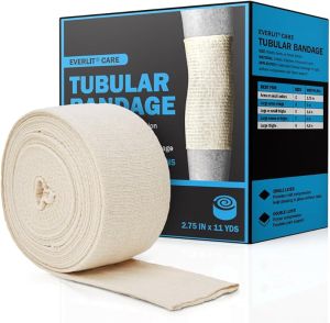 EVERLIT Elasticated Tubular Support Bandage    Stockinette Tubing for Large Arm Knees Legs    Light to Moderate Compression Bandage Roll For Tissue Support (Size F    4" x 11 yd)
