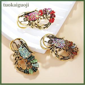 tuokaiguoji Fashion Rhinestone Based Shrimp Shaped Brooches For Women Clothing Coat Jewelry Accessries Gifts