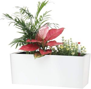 SAROSORA 14" Rectangle Self Watering Planter with Water Level Indicators for Plants & Flower Home Garden Outdoor Indoor Succulent  Herb pots  Window (1 White)
