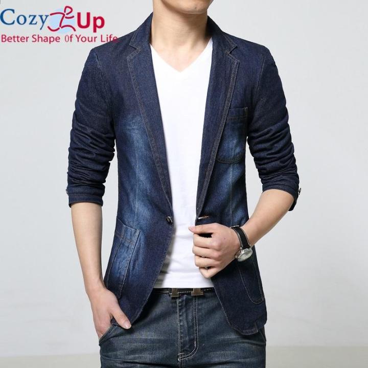 Cozy Up Long-sleeved Blazer Mens Denim Solid Color Lapel One