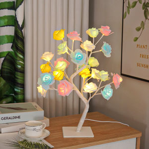 USB Power Rose Tree Branch Flower LED Night Light Table Decorative Lamp for Bedroom Desktop Christmas Party Indoor Decor
