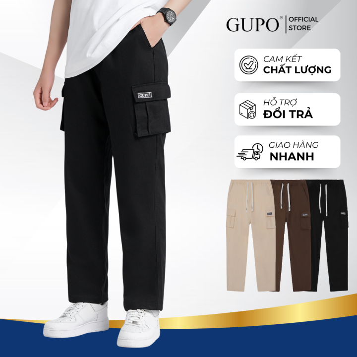 Long pants, Kaki bag, large size GUPO cargo, unisex tube, Suong Form, wide back, Thun, youthful and energetic