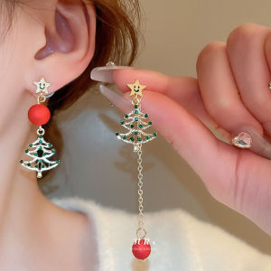 GL 18K GOLD Korean Christmas tree colorful cute tassel long Earrings ES69189